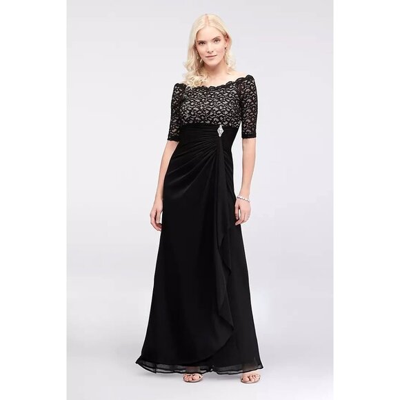 Betsy & Adam Black Lace Off Shoulder Long Gown Maxi Dress Size 18W 2X Plus - Picture 1 of 9